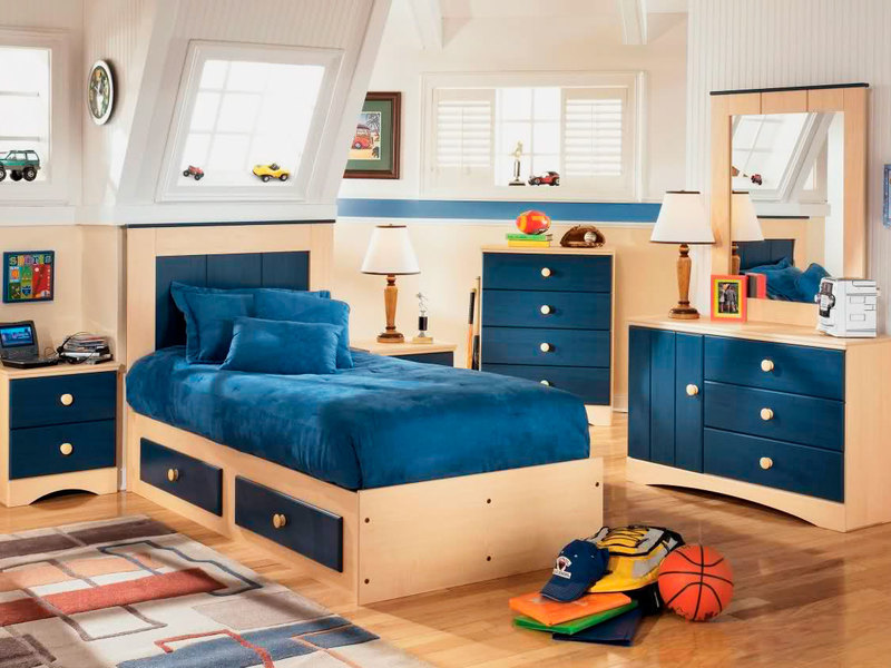 Blått sovrum för en pojke