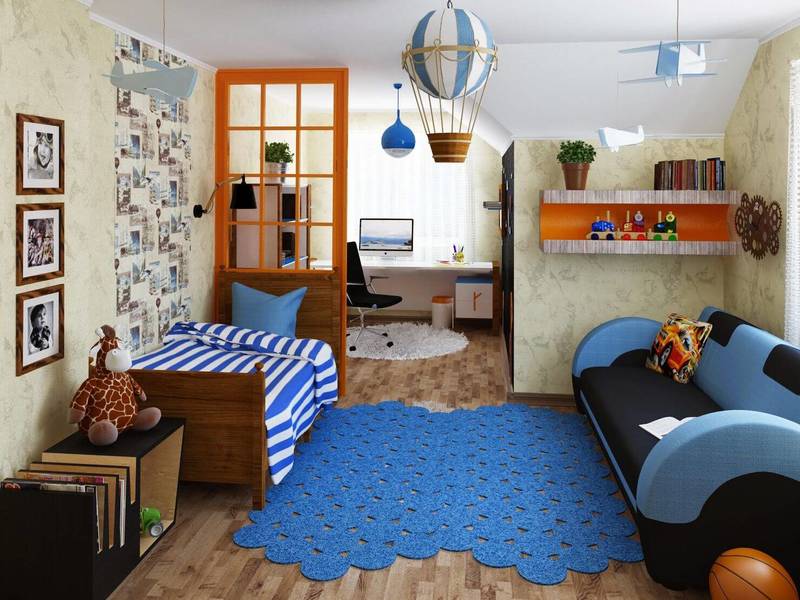 Modrý koberec v detskej izbe