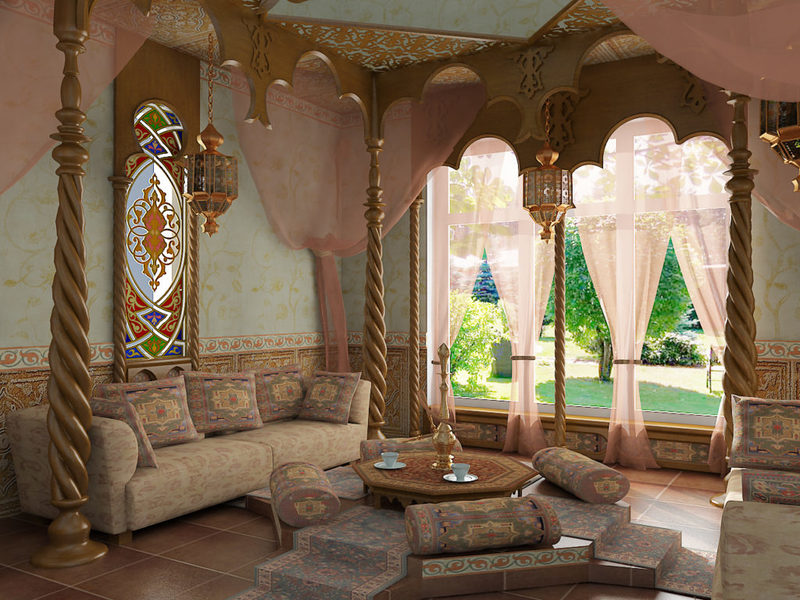 Orientalsk stil i stuen.