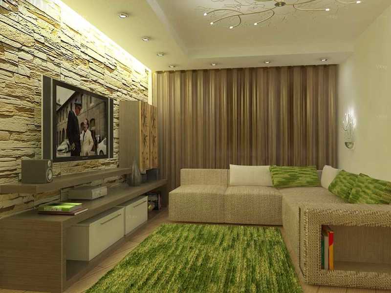 Zelený koberec v obývacím pokoji