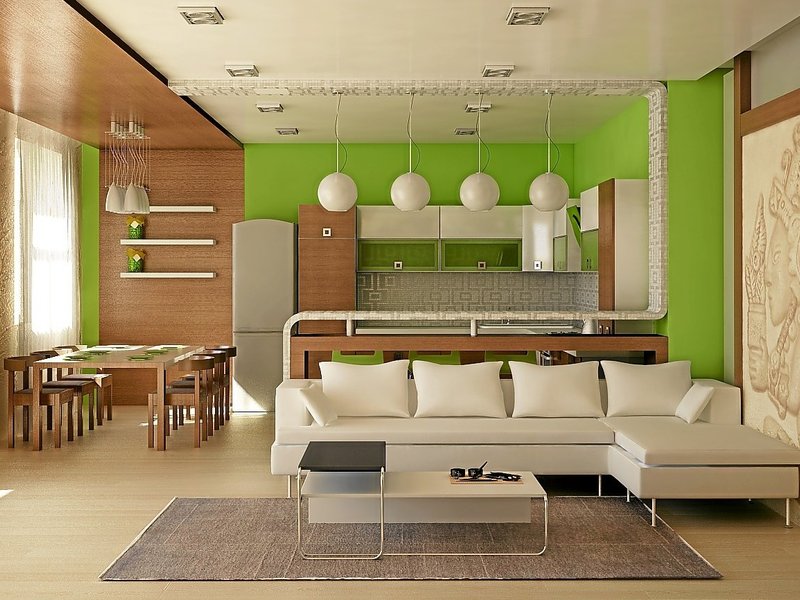 Dapur hijau dan lounge