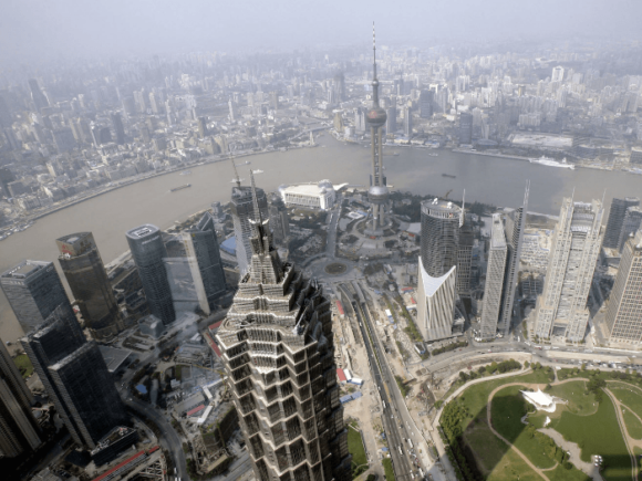Uitzicht vanaf het observatiedek van het Shanghai World Financial Center