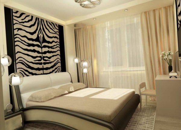 Schlafzimmerinnenraum mit zwei Arten Tapeten - Ideen 2019